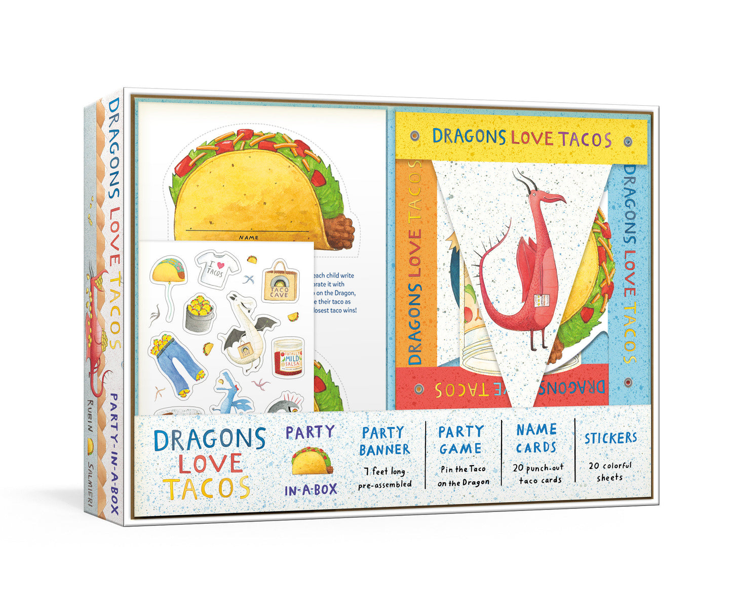 Dragons Love Tacos Party-in-a-Box - Includes Fold-Out Game, Banner, and 20 Sticker Sheets