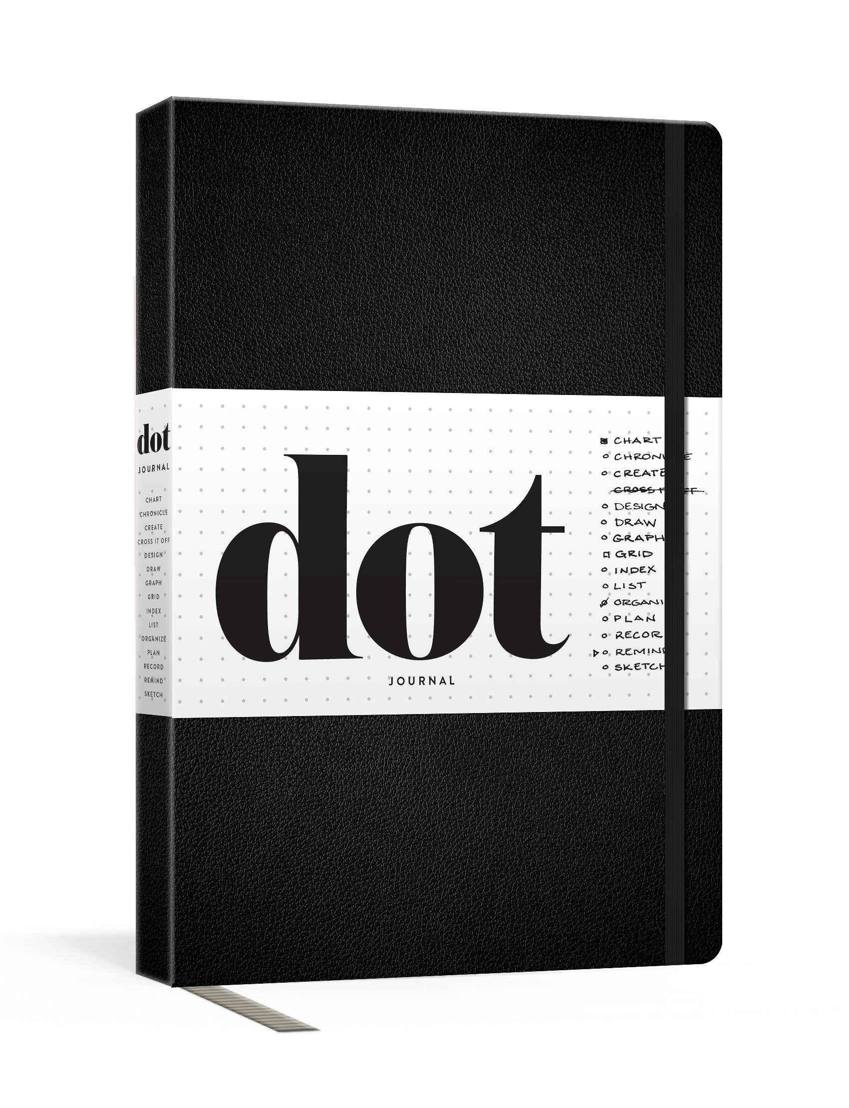 Dot Journal (Black) - A dotted, blank journal for list-making, journaling, goal-setting: 256 pages with elastic closure and ribbon marker