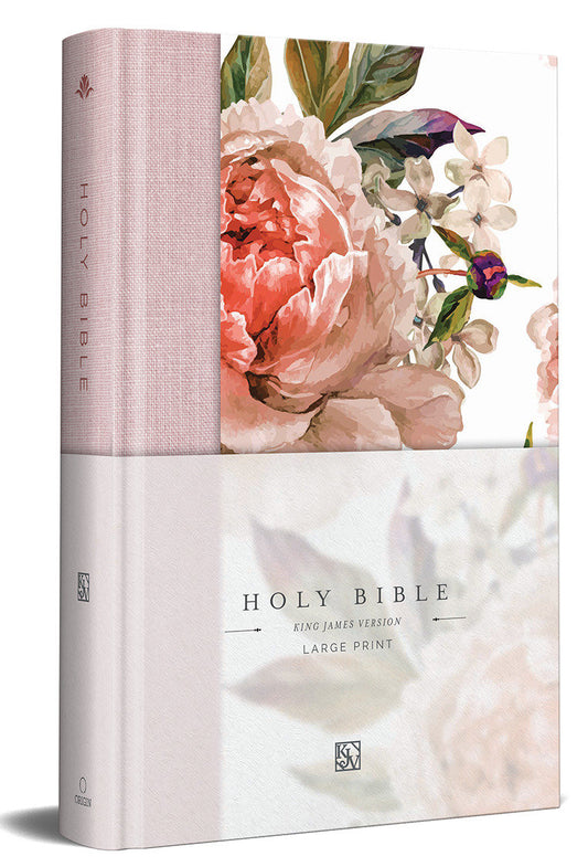 KJV Holy Bible, Large Print Medium Format, Pink Cloth Hardcover with Floral Design, Ribbon Marker, Red Letter (KJV Medium Size Large Print Editions)