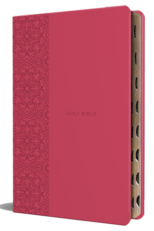 KJV Holy Bible, Large Print Medium format, Fuchsia Faux Leather w/Ribbon Marker, Red Letter, thumb Index (KJV Medium Size Large Print Editions)