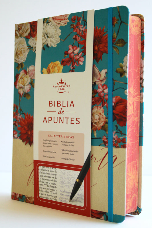 Biblia de Apuntes RVR 1960 Tapa dura, Azul celeste con flores (Edici�n cantos pintados) / Spanish Journaling Bible RVR 1960 Hardcover Light Blue with Flowers