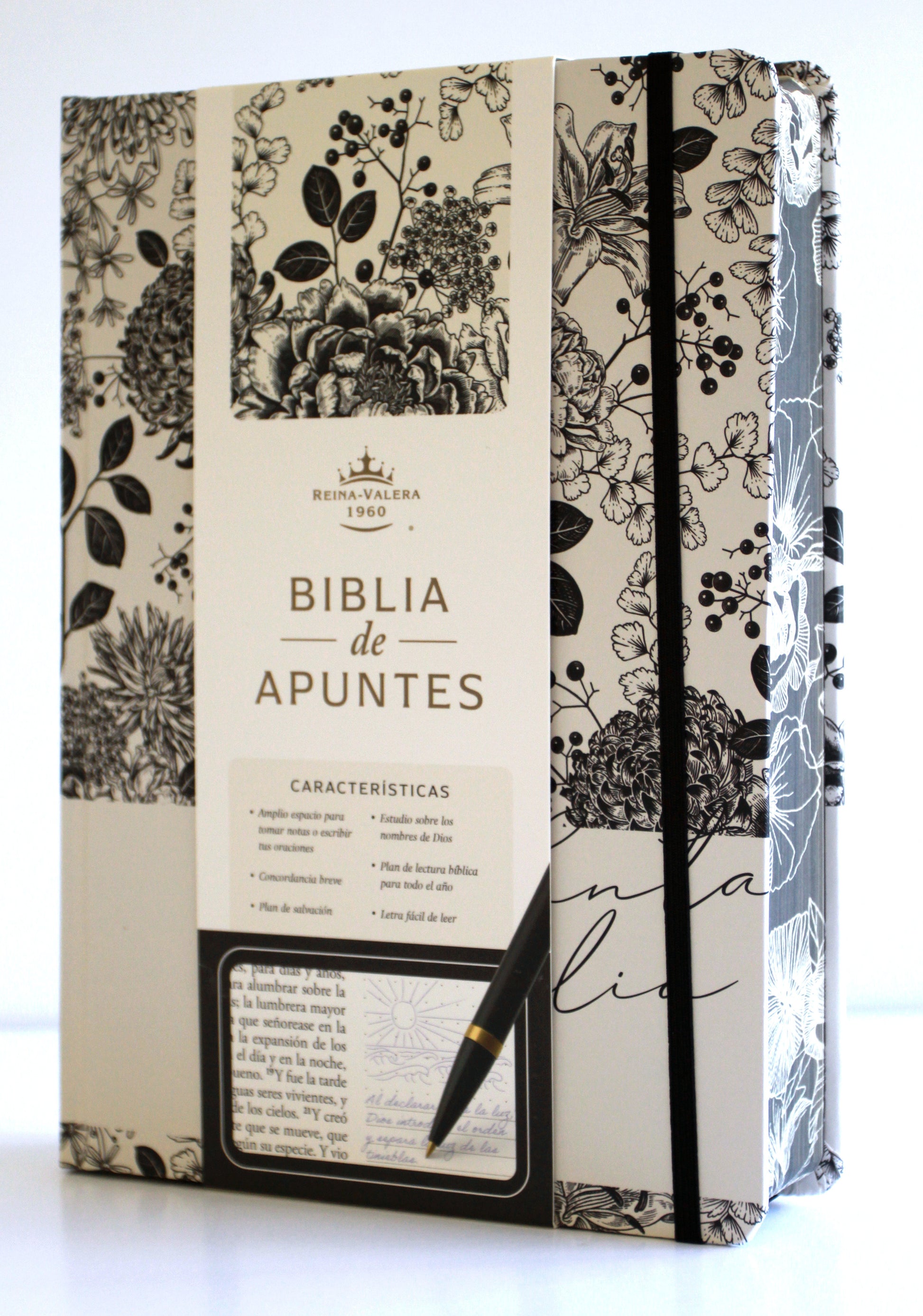 Biblia de Apuntes RVR 1960 Tapa dura, Blanco y negro con flores (Edici�n cantos pintados) / Spanish Journalling Bible RVR 1960 HC Black and White with Flowers
