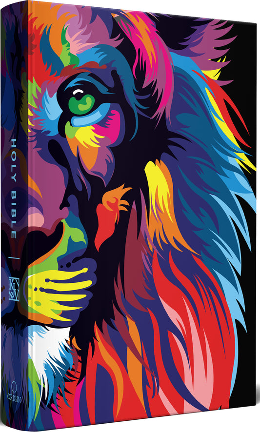 KJV Holy Bible, Multi Color Lion of Judah, Large Print, Handy Size format, Hardcover, Ribbon Marker, and Red Letter (KJV Medium Size Large Print Editions)