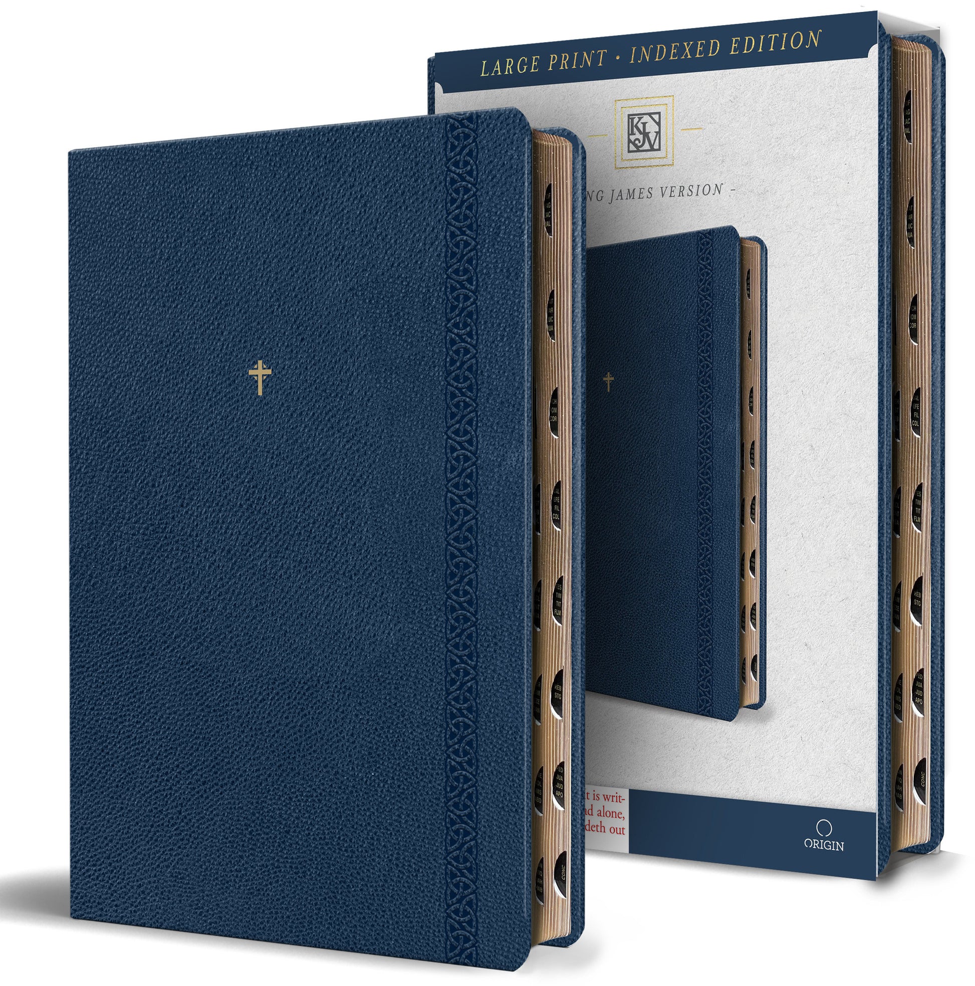 KJV Holy Bible, Large Print Handy Size format, Blue Premium Imitation Leather with Ribbon Marker, Red Letter, Thumb Index /