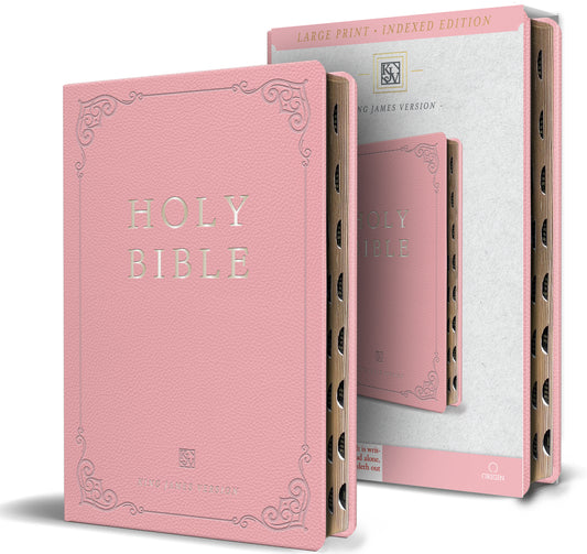KJV Holy Bible, Large Print Handy Size format, Pink Premium Imitation Leather with Ribbon Marker, Red Letter, Thumb Index /