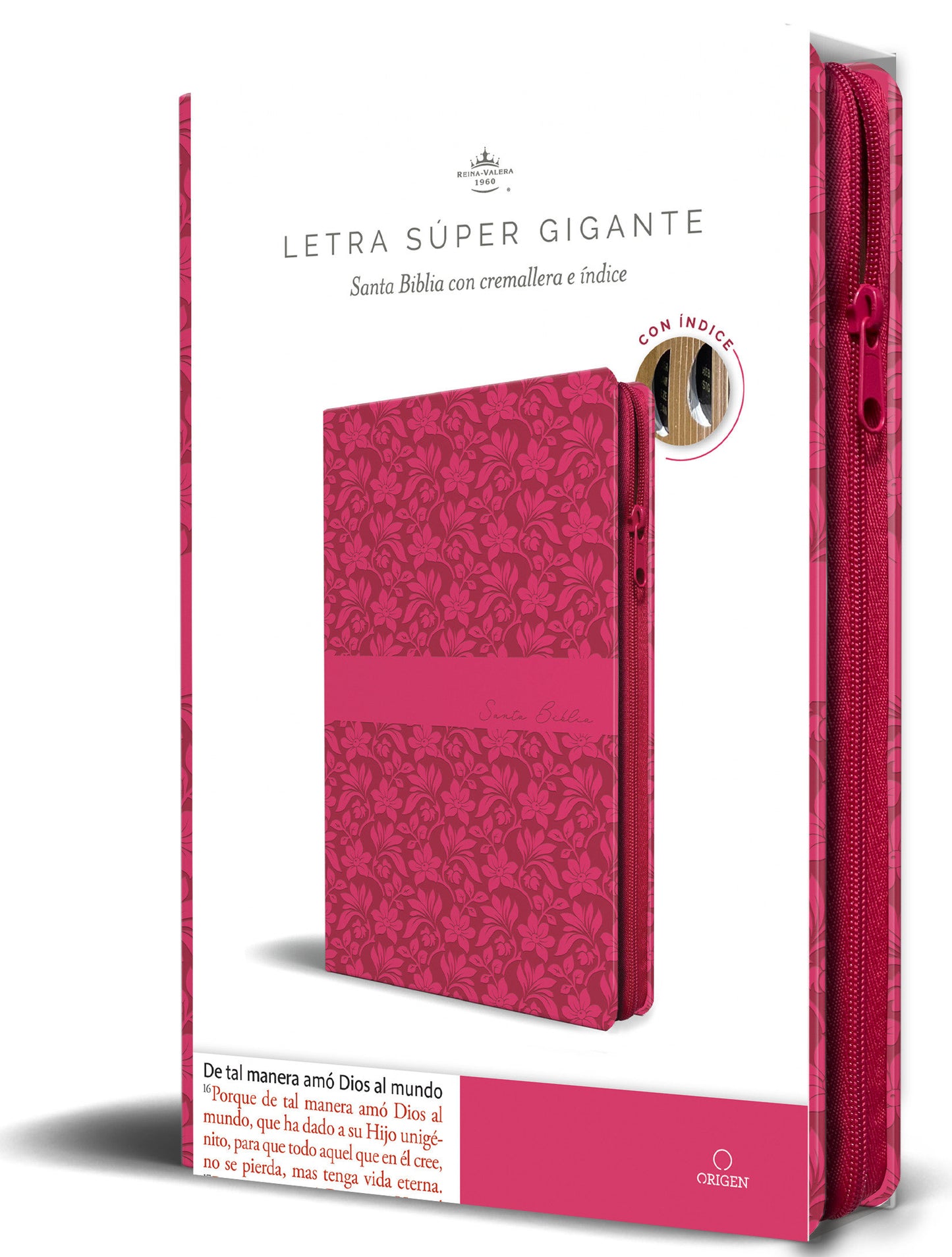 Biblia Reina Valera Revisada 1960 letra s�per gigante, s�mil piel fucsia rosada cremallera e �ndice / Spanish Bible RVR 1960 Super Giant Print, Fuchsia Pink 