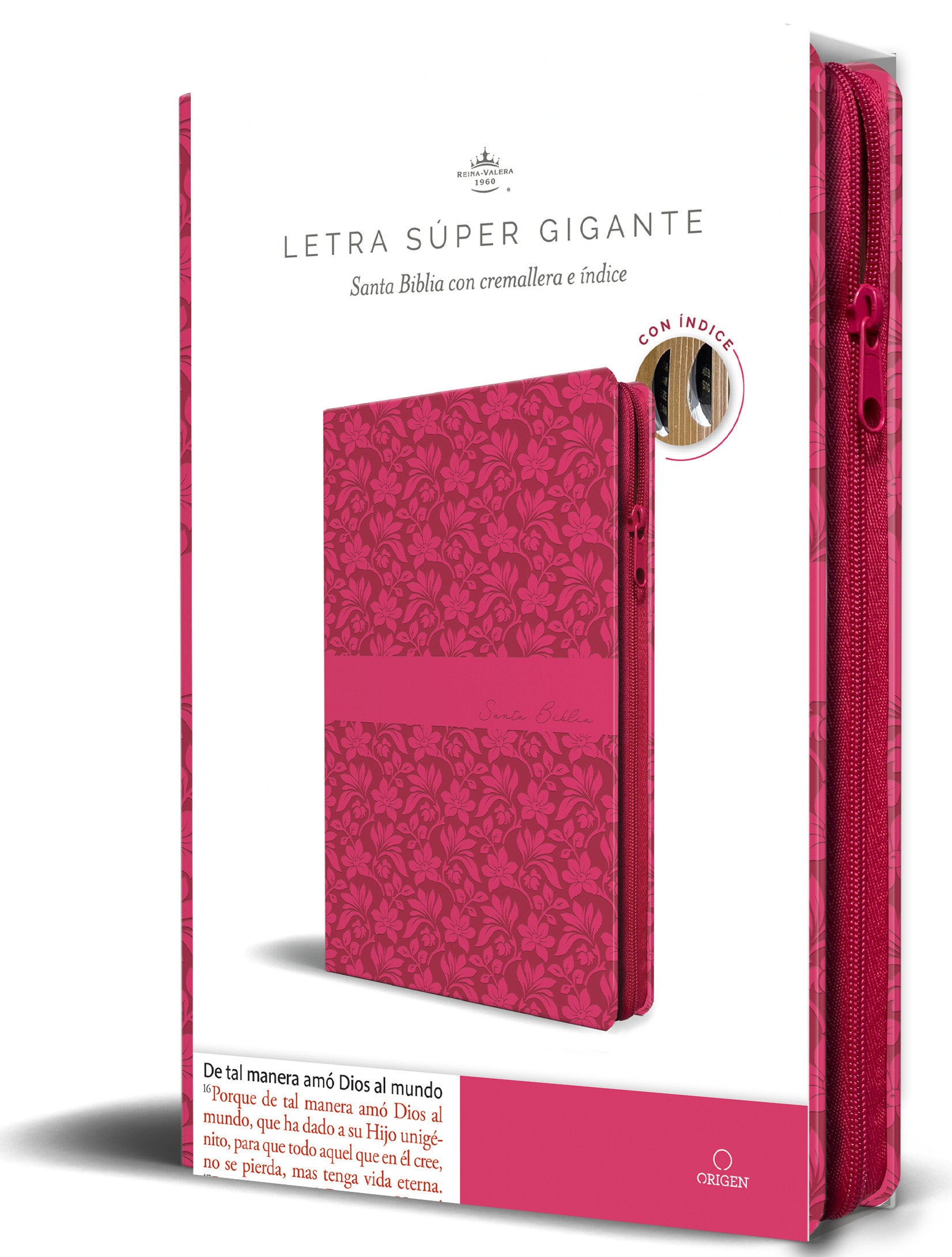 Biblia Reina Valera Revisada 1960 letra s�per gigante, s�mil piel fucsia rosada cremallera e �ndice / Spanish Bible RVR 1960 Super Giant Print, Fuchsia Pink 