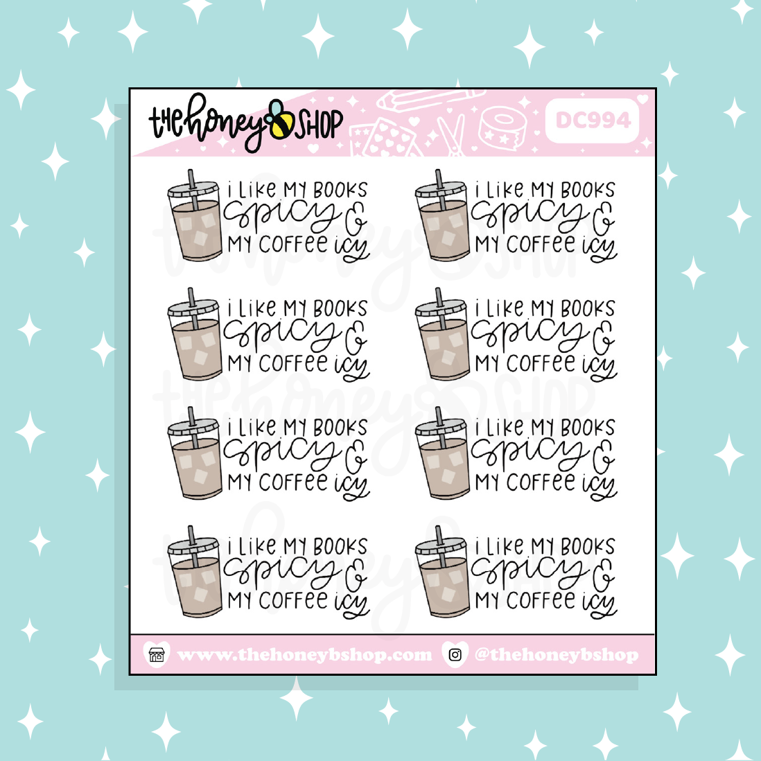 I Like My Books Spicy & My Coffee Icy Doodle Sticker
