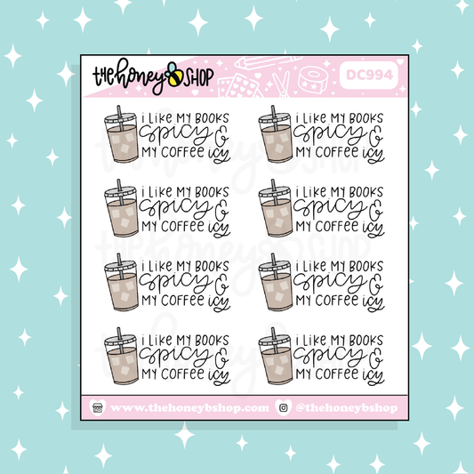 I Like My Books Spicy & My Coffee Icy Doodle Sticker