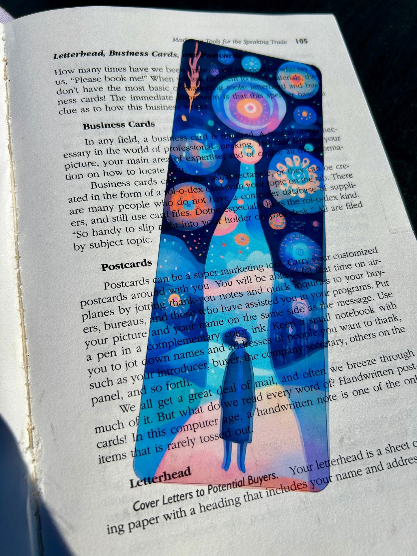 Dreamy Cosmic Portal Bookmark – Surreal Galaxy Path with Girl in Midnight Blues, Whimsical Bookish Gift for Fantasy Lovers