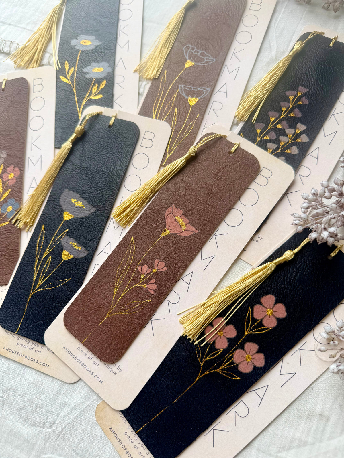 Leather Tassel Bookmarks-Floral