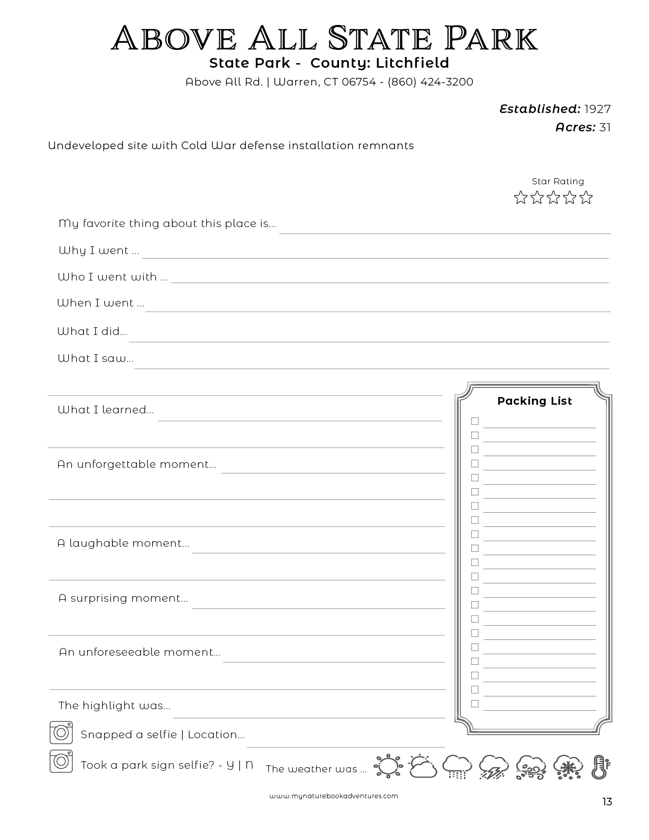 Connecticut State Parks - Adventure Planning Journal