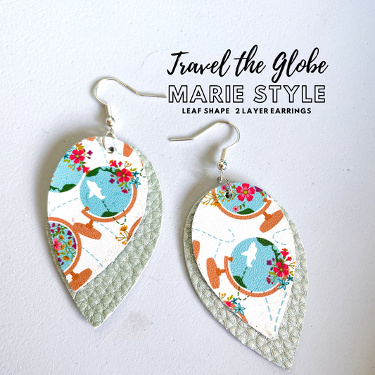Travel the Globe Marie Style 2 Layer Dangle Earrings | Marie Style Dangle Earrings | Layered Teardrop Shape | Teal Floral Globes