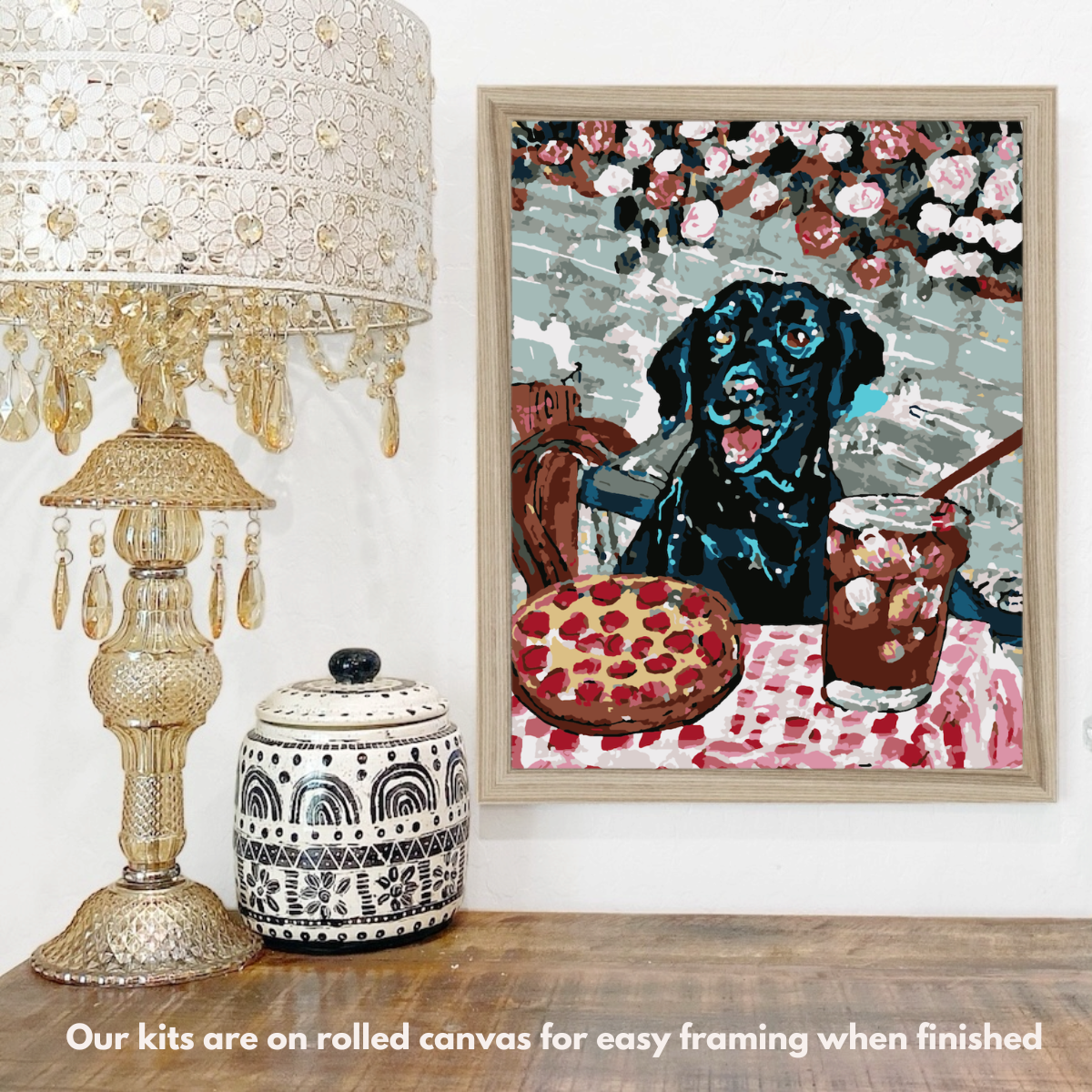 Black Lab At Pizza Restaurant - Paint by Numbers Kit