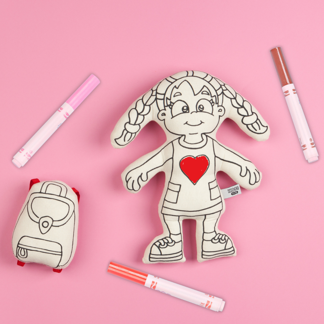 Kiboo Kids: Girl with Braids - Colorable and Washable Doll for Creative Play
