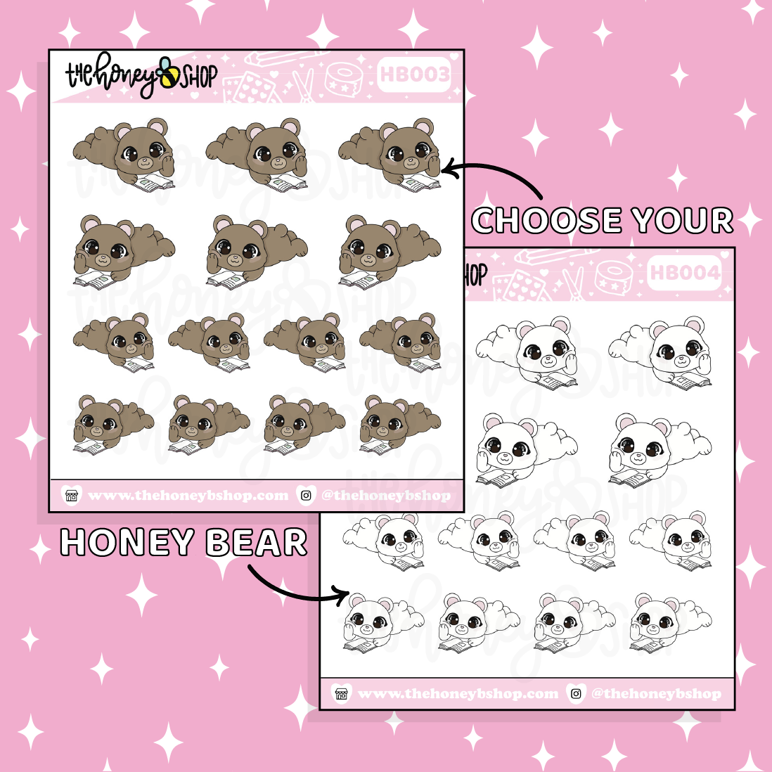 Reading Honey Bear Doodle Sticker | Choose Your Version