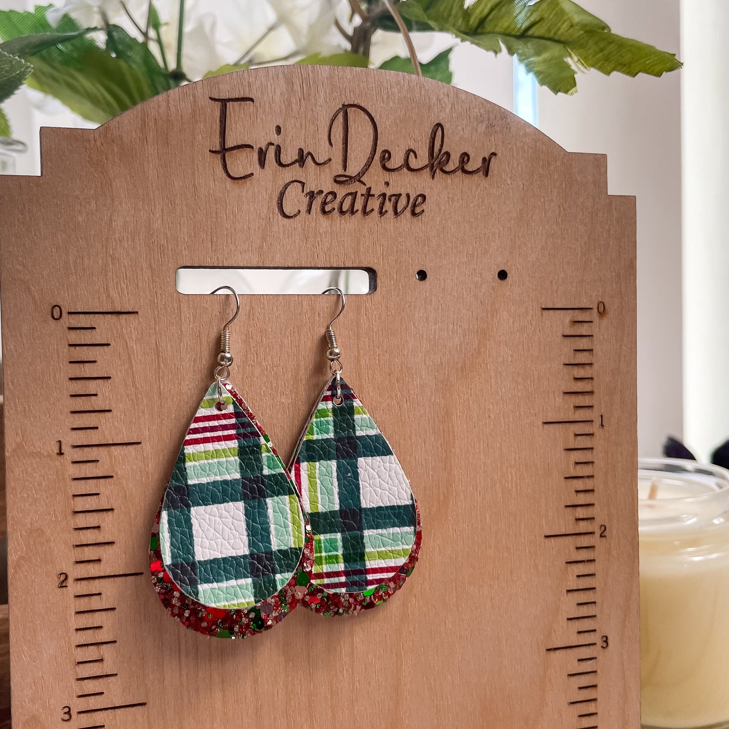 Christmas Plaid Emily Style 2 Layer Dangle Earrings | Emily Style Dangle Earrings | Layered Teardrop Shape