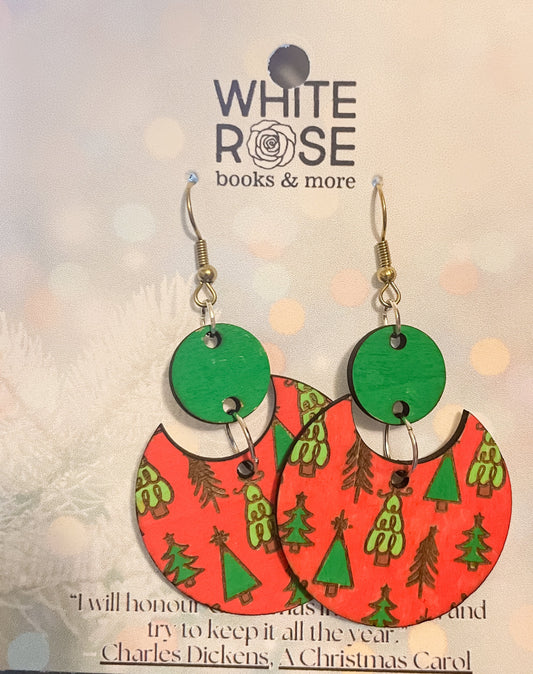 Christmas Tree Wooden Earrings | Hand Painted Earrings