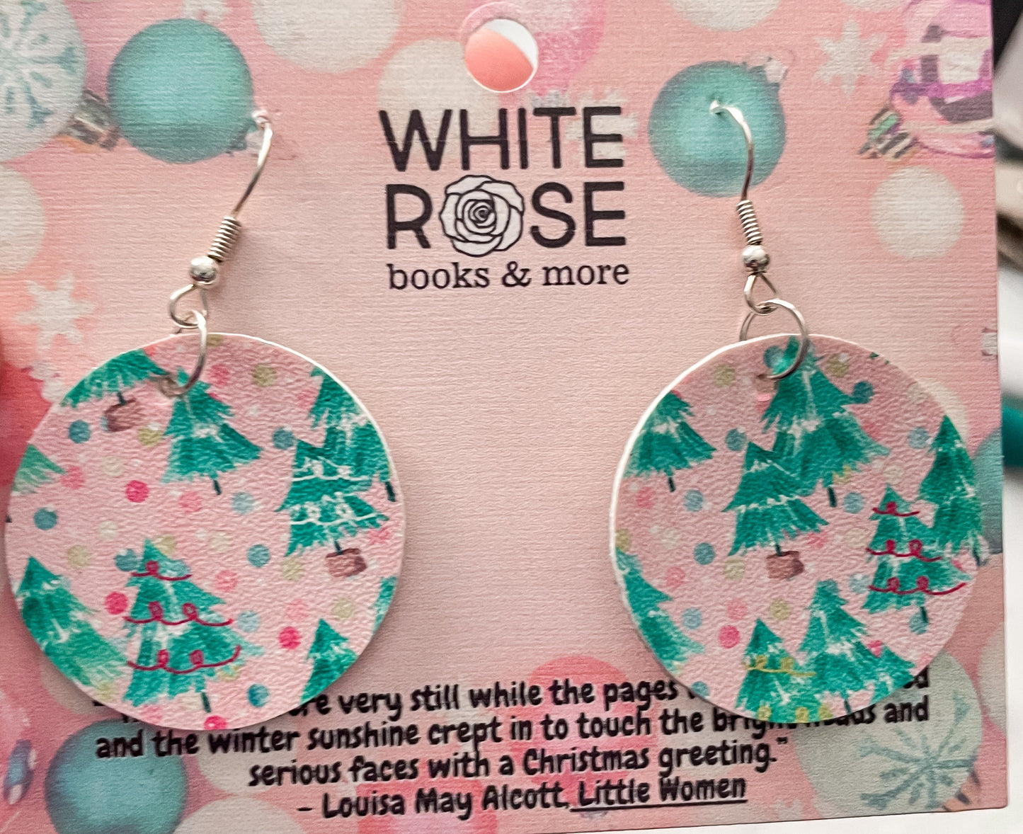 Pink Christmas Tree Circle Earrings | Faux Leather Earrings