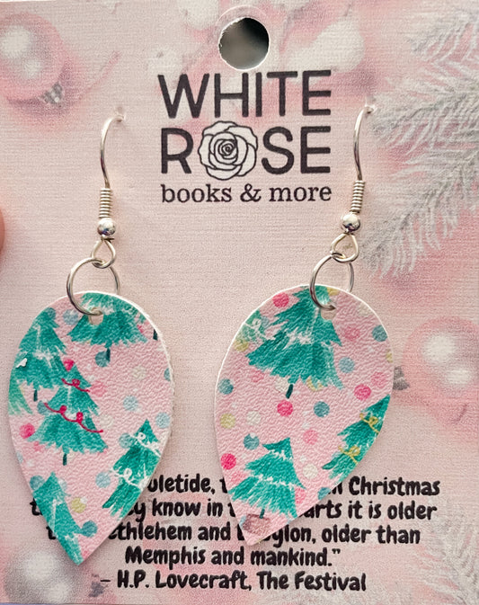 Pink Christmas Tree Earrings | Faux Leather Earrings
