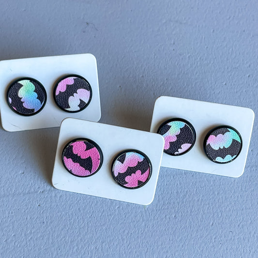 Rainbow Bats Katelyn Style Earrings |12 MM Round Studs | Halloween Round Stud Earrings