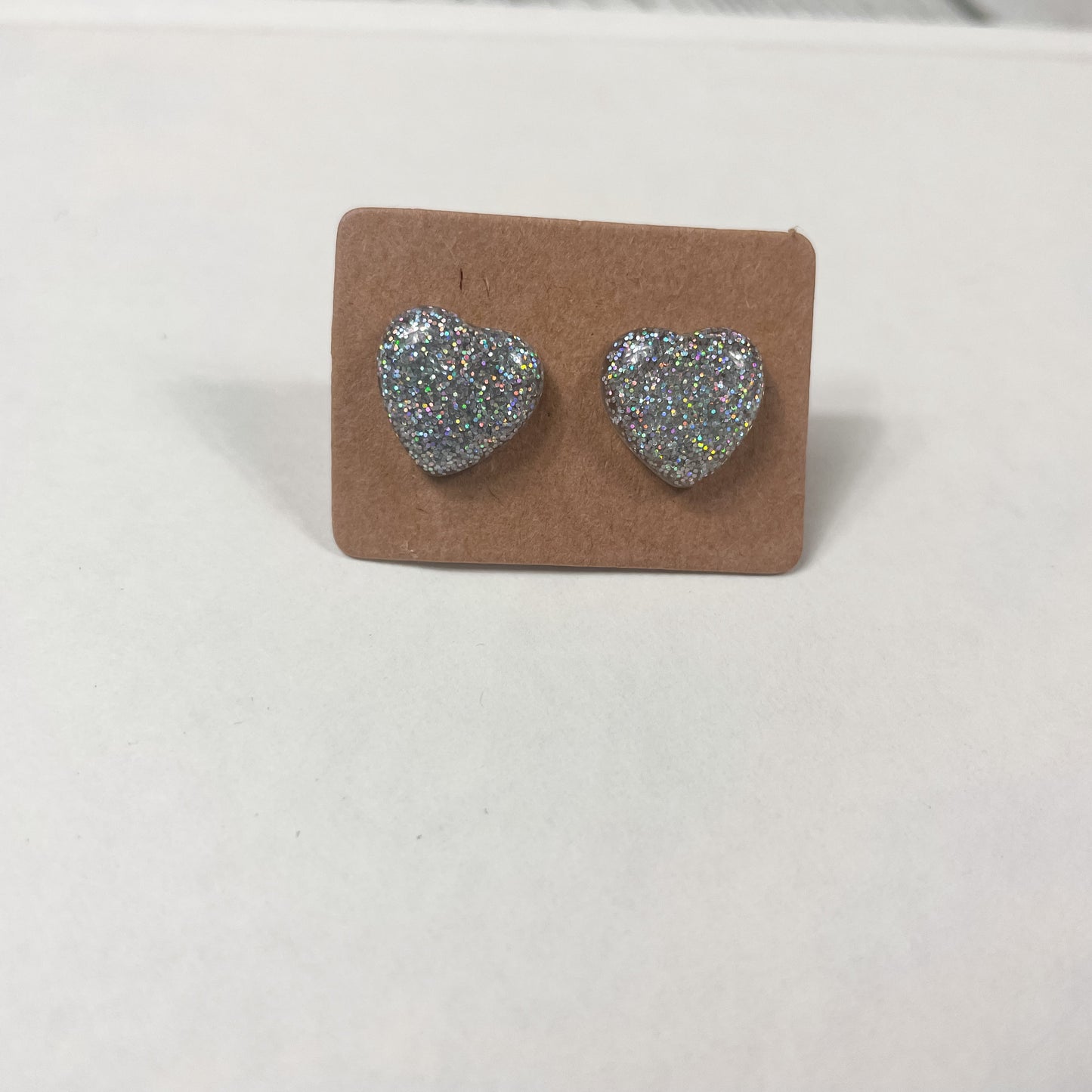 Holographic Silver Glitter Amoris Style Earrings | Heart Shaped Stud Earrings