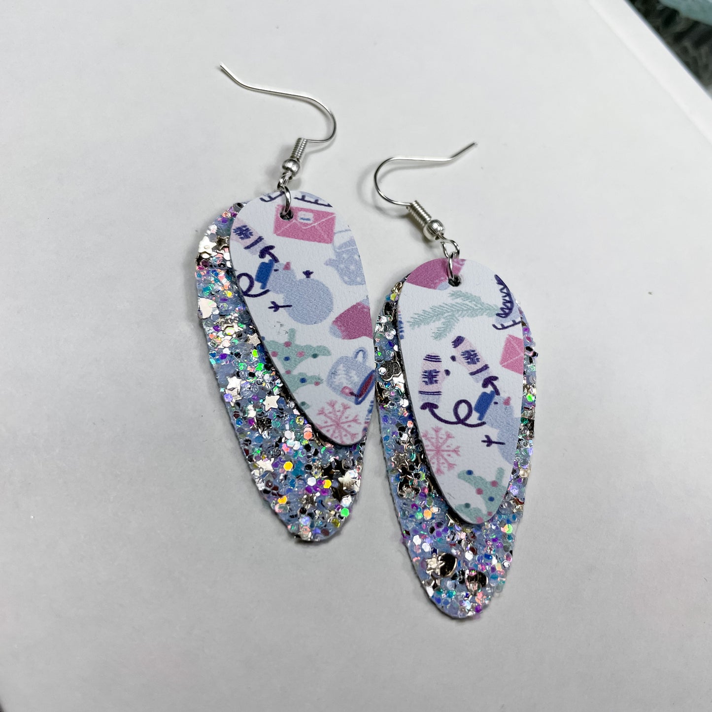 Winter Blues Dangle Earrings | Stephanie Style Dangle Earrings | Layered Squished Ovoid/Oval Shape