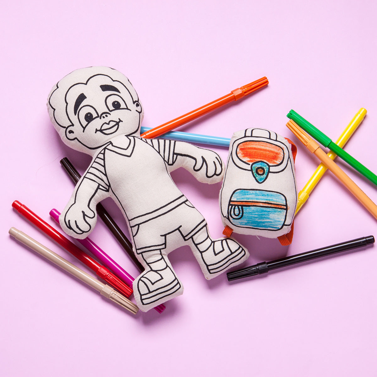 Kiboo Kids: Boy with Striped T-Shirt - Colorable and Washable Doll for Creative Play