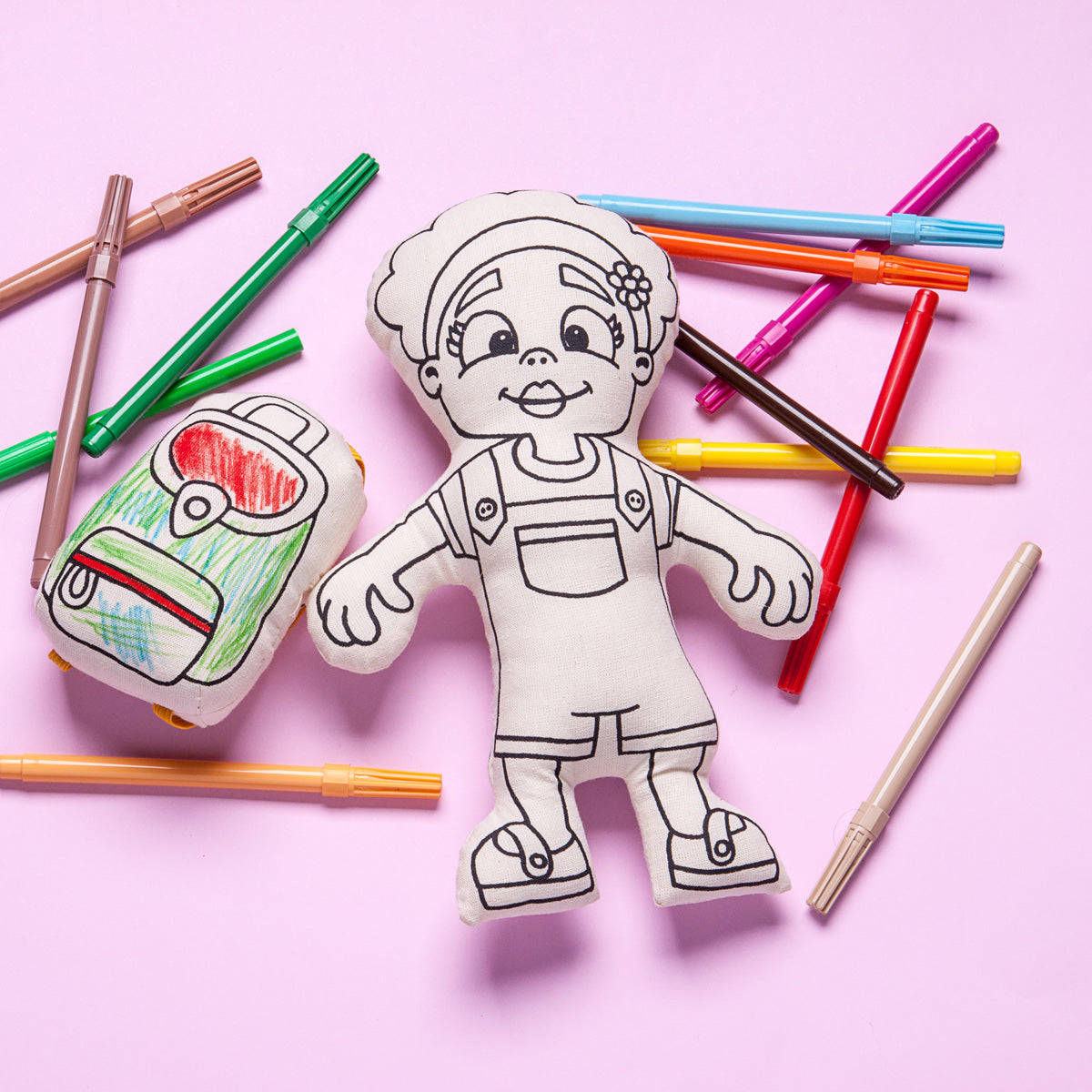 Kiboo Kids: Girl with Flower Headband - Colorable and Washable Doll for Creative Play