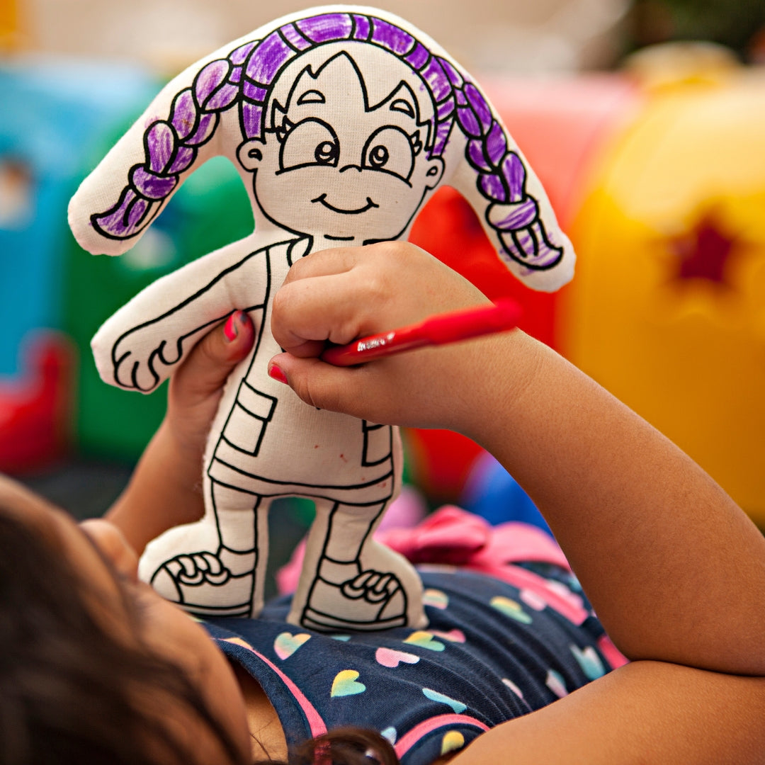 Kiboo Kids: Girl with Braids - Colorable and Washable Doll for Creative Play