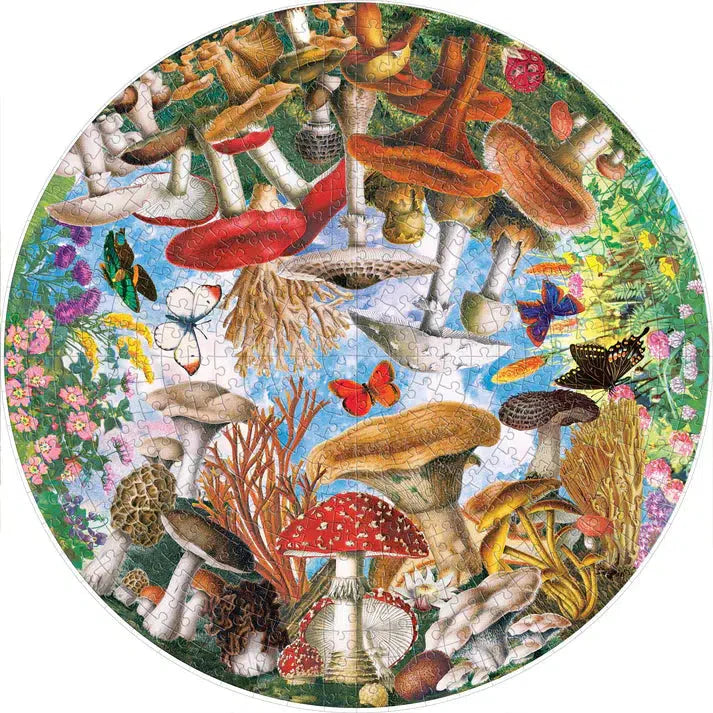 Mushroom & Butterflies 500 Piece Round Jigsaw Puzzle eeBoo