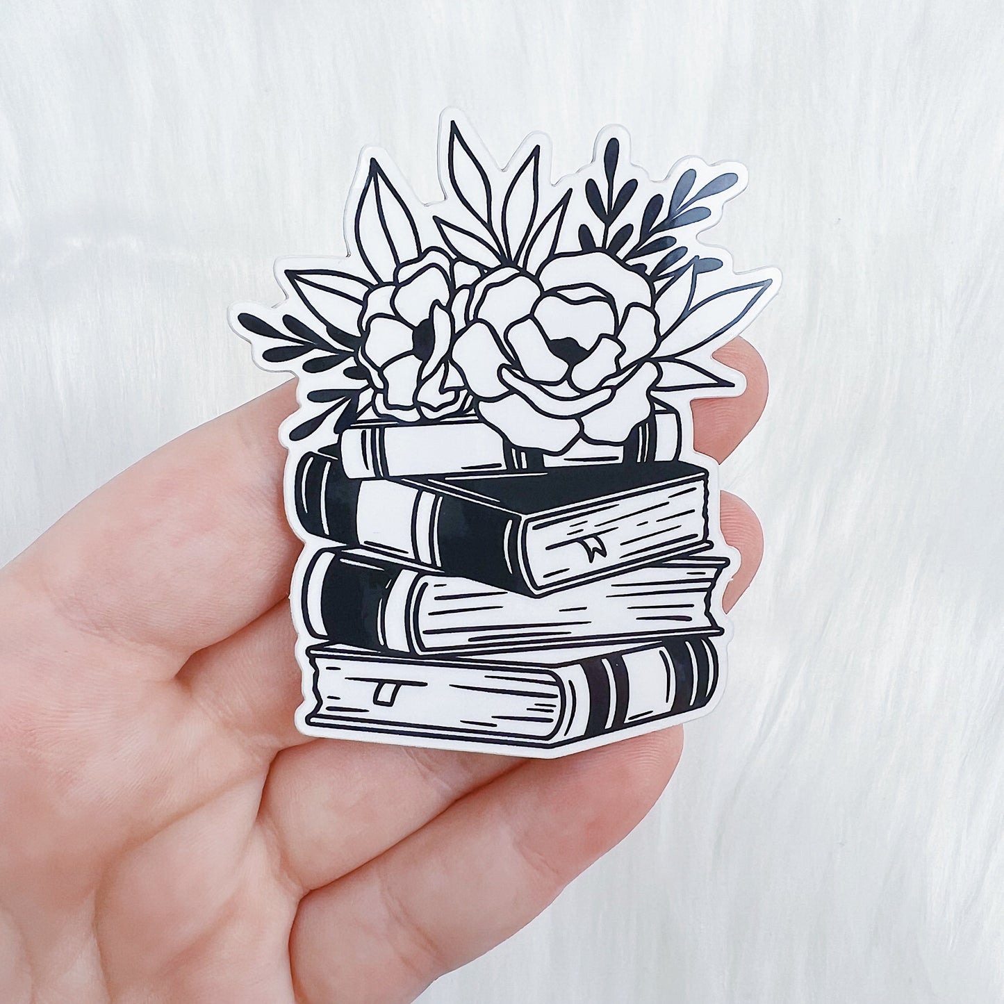 Floral Book Stack Vinyl Sticker Die Cut