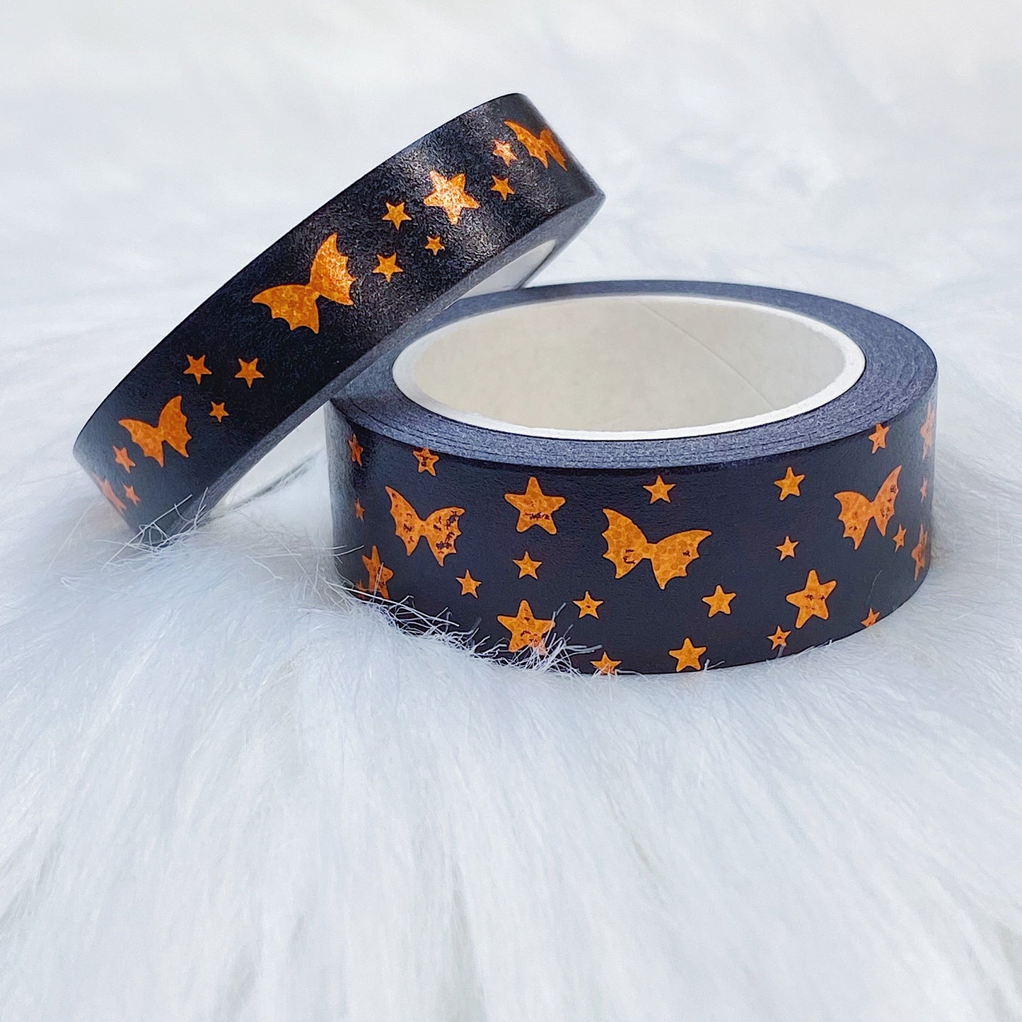 Halloween Orange Bat Bow Magic Washi Tape Bundle | 15 + 10 MM | Orange Foil