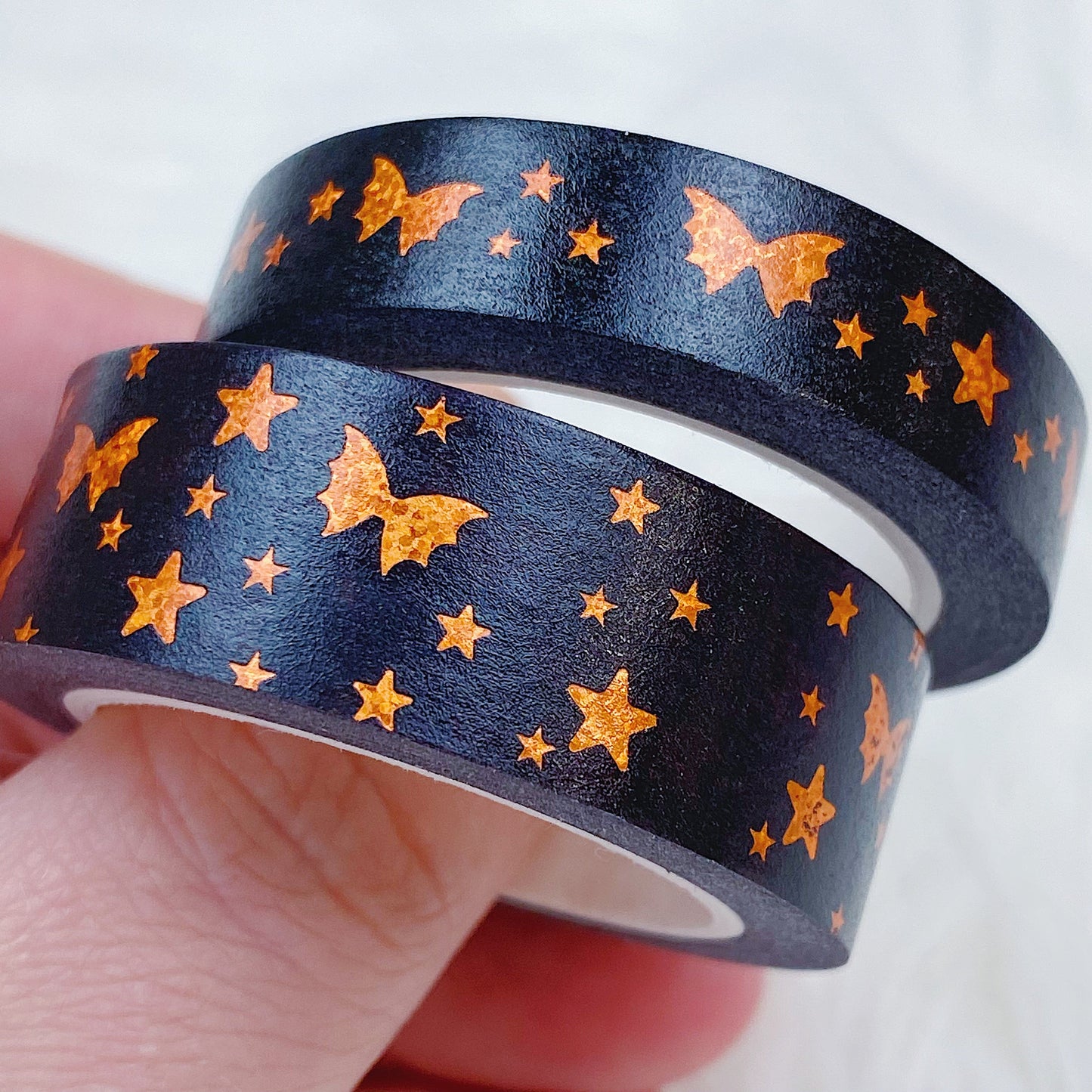 Halloween Orange Bat Bow Magic Washi Tape Bundle | 15 + 10 MM | Orange Foil