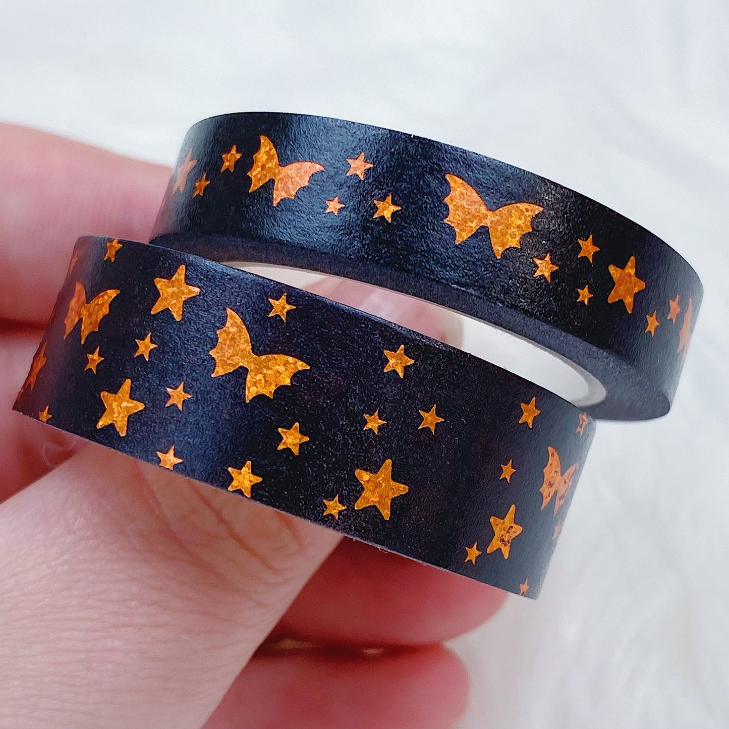 Halloween Orange Bat Bow Magic Washi Tape Bundle | 15 + 10 MM | Orange Foil