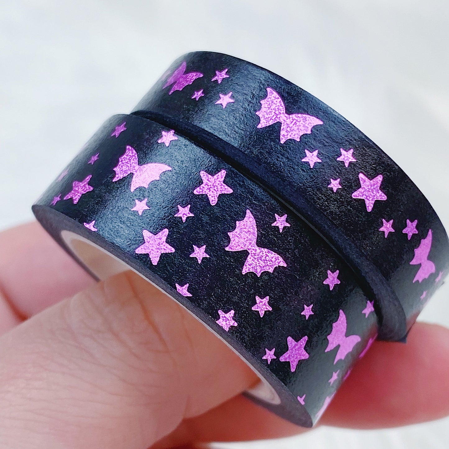 Halloween Magenta Bat Bow Magic Washi Tape Bundle | 15 + 10 MM | Pink Foil