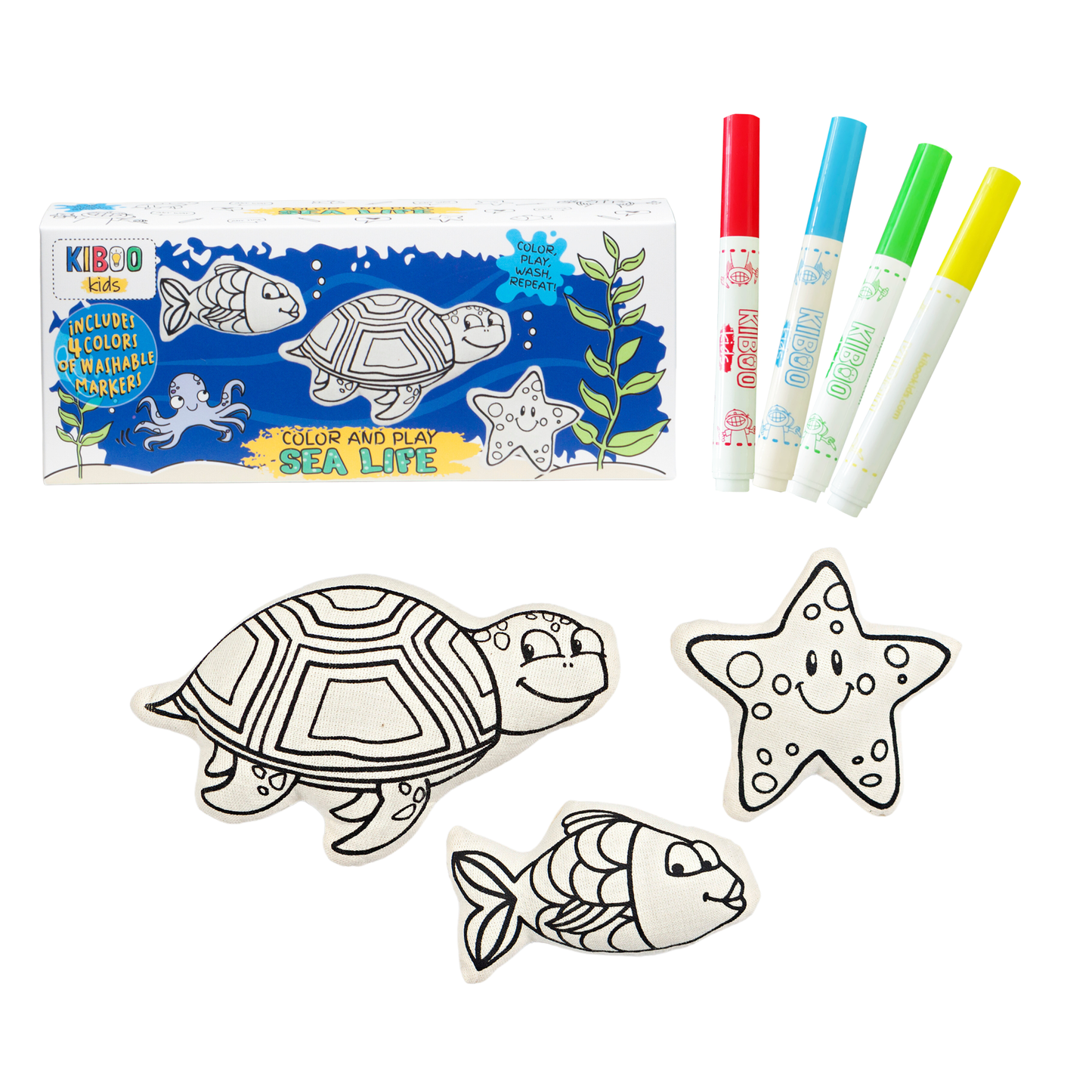Kiboo Kids - Sea Life Trio Coloring Set - Starfish, Turtle & Fish