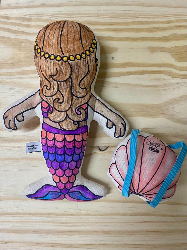 Kiboo Kids: Mermaid with Mini Shell Backpack - Colorable and Washable Doll for Creative Play