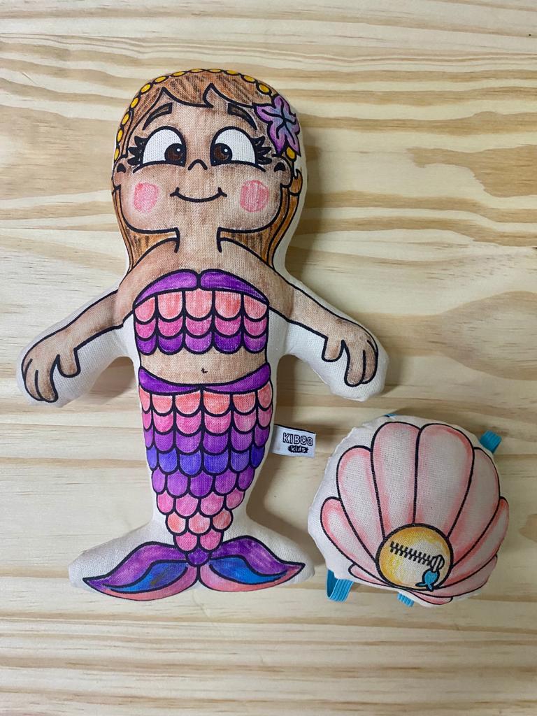 Kiboo Kids: Mermaid with Mini Shell Backpack - Colorable and Washable Doll for Creative Play