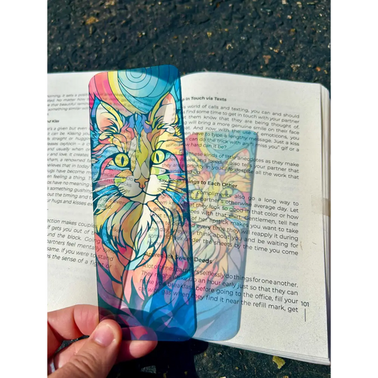 Acid Trip Psychedelic Kitty Bookmark – Vibrant Trippy Cat Art Groovy Feline Gift Mind Bending Bookmark for Cat Lovers