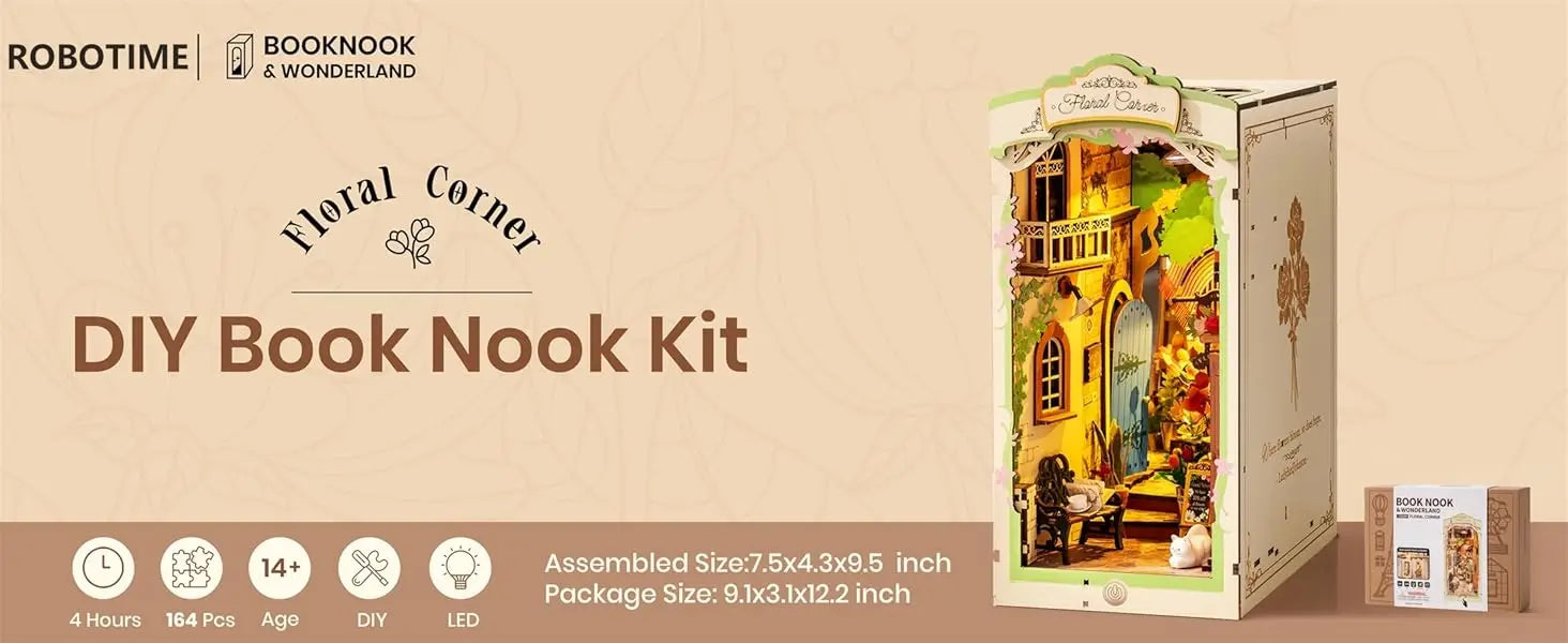 Kit de rincón de libros ROBOTIME, casa en miniatura para armar, con lámina antipolvo, decoración para estantería de libros.