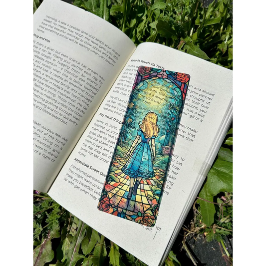 Alice in Wonderland Stained Glass Bookmark – Whimsical Fairy Tale Art Enchanting Wonderland Adventure