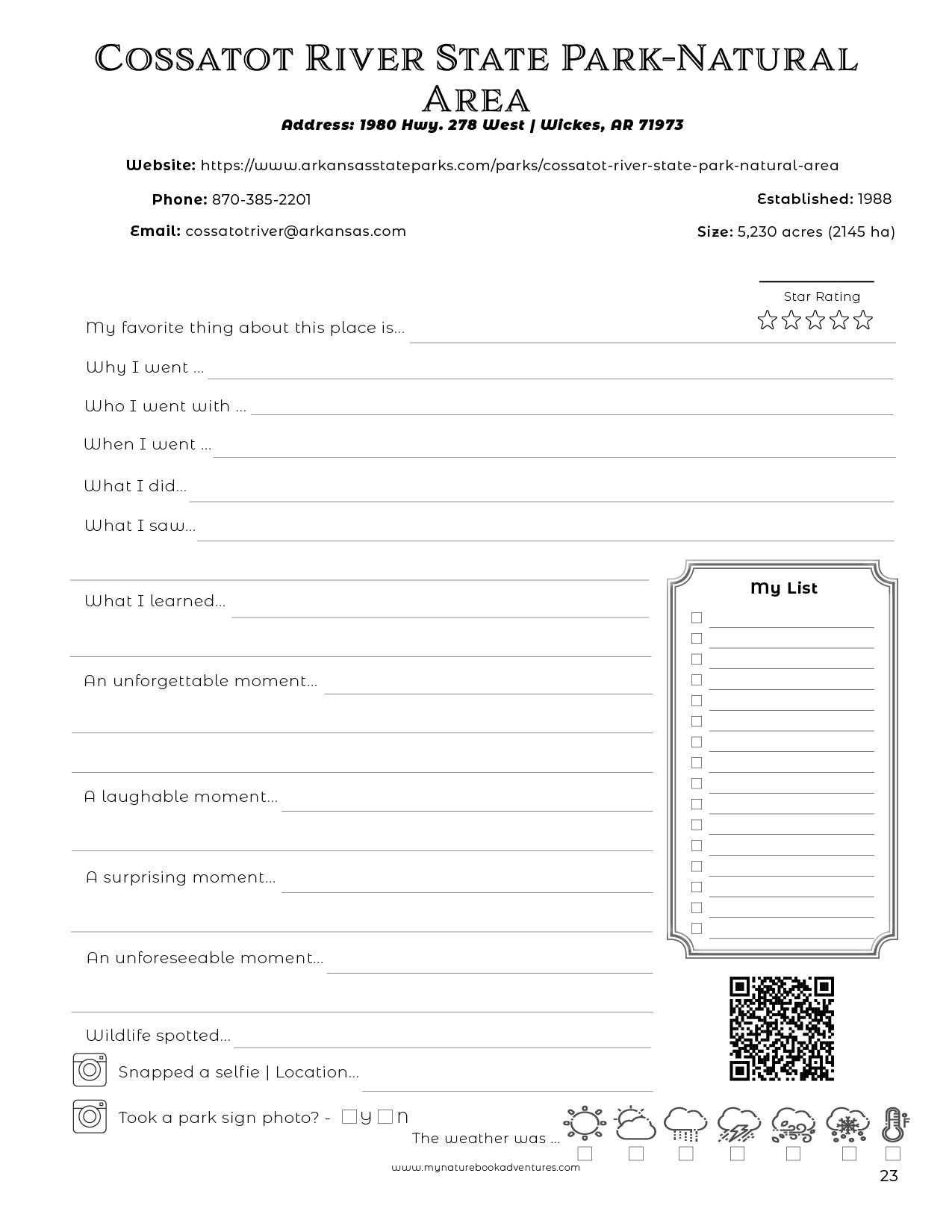 Arkansas State Parks - Adventure Planning Journal