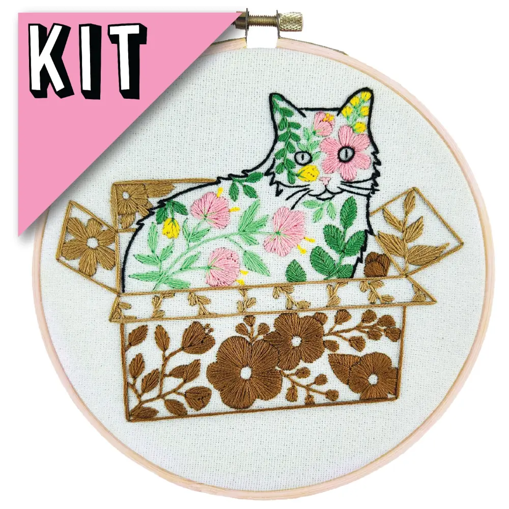 Belle In a Box Floral Cat Embroidery Kit Kits