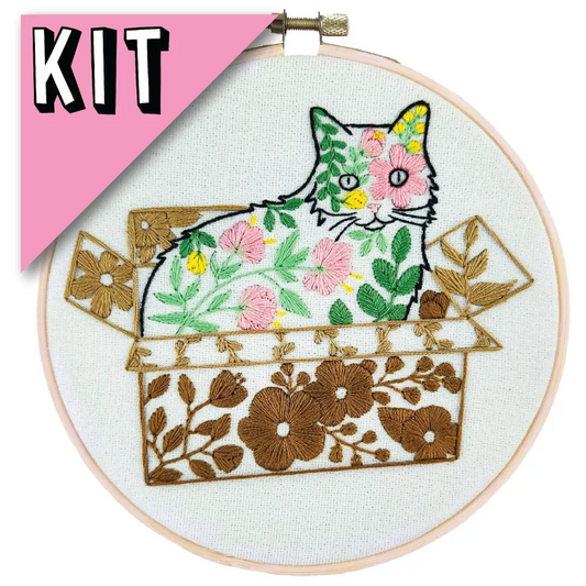 Belle In a Box Floral Cat Embroidery Kit Kits