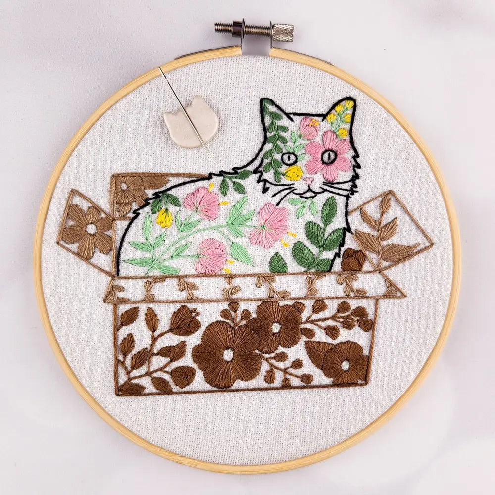 Belle In a Box Floral Cat Embroidery Kit Kits