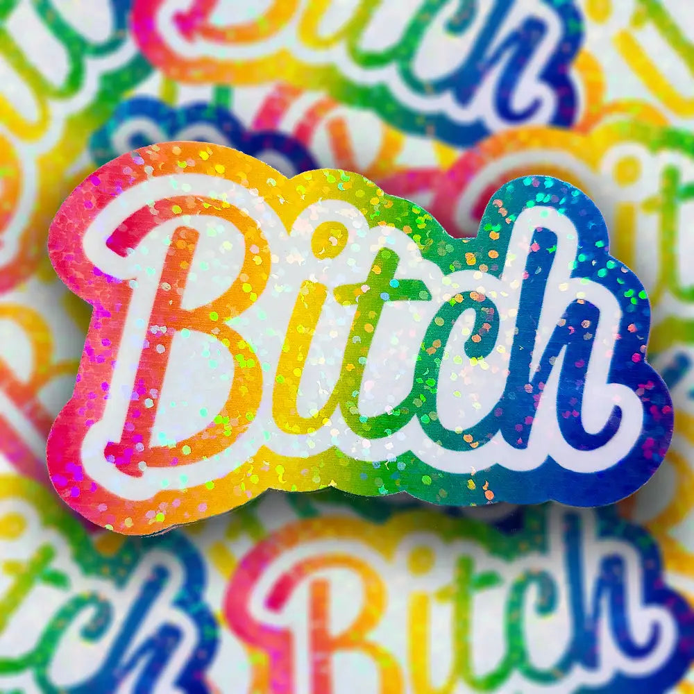 Bitch Rainbow Holographic Sticker 3x2 in. Stickers