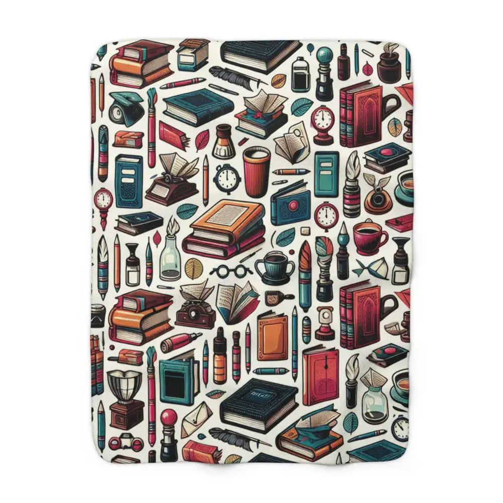 Bookish Sherpa Fleece Blanket - 50’’ × 60’’ - Home Decor