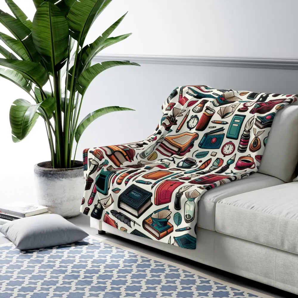 Bookish Sherpa Fleece Blanket - 50’’ × 60’’ - Home Decor