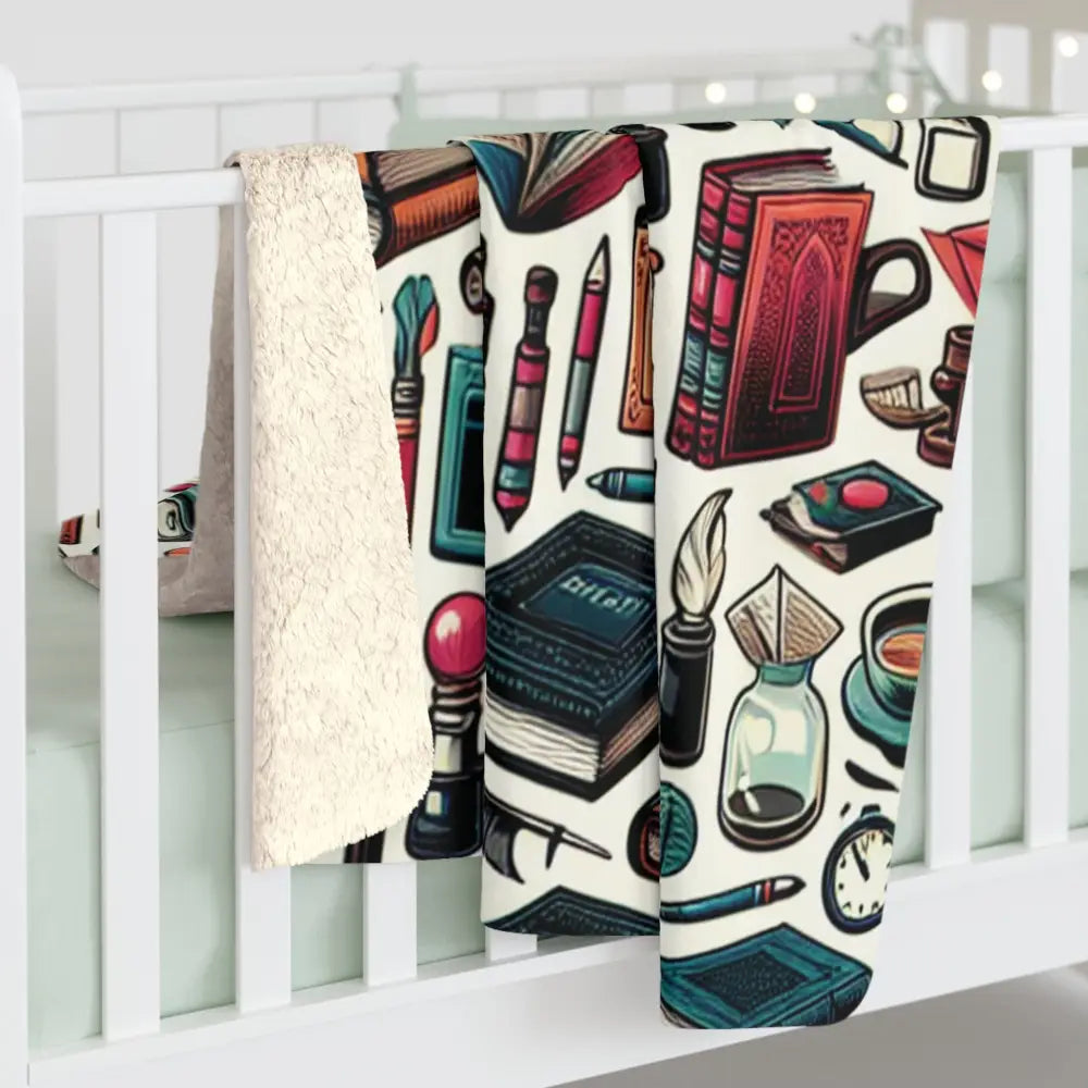 Bookish Sherpa Fleece Blanket - 50’’ × 60’’ - Home Decor